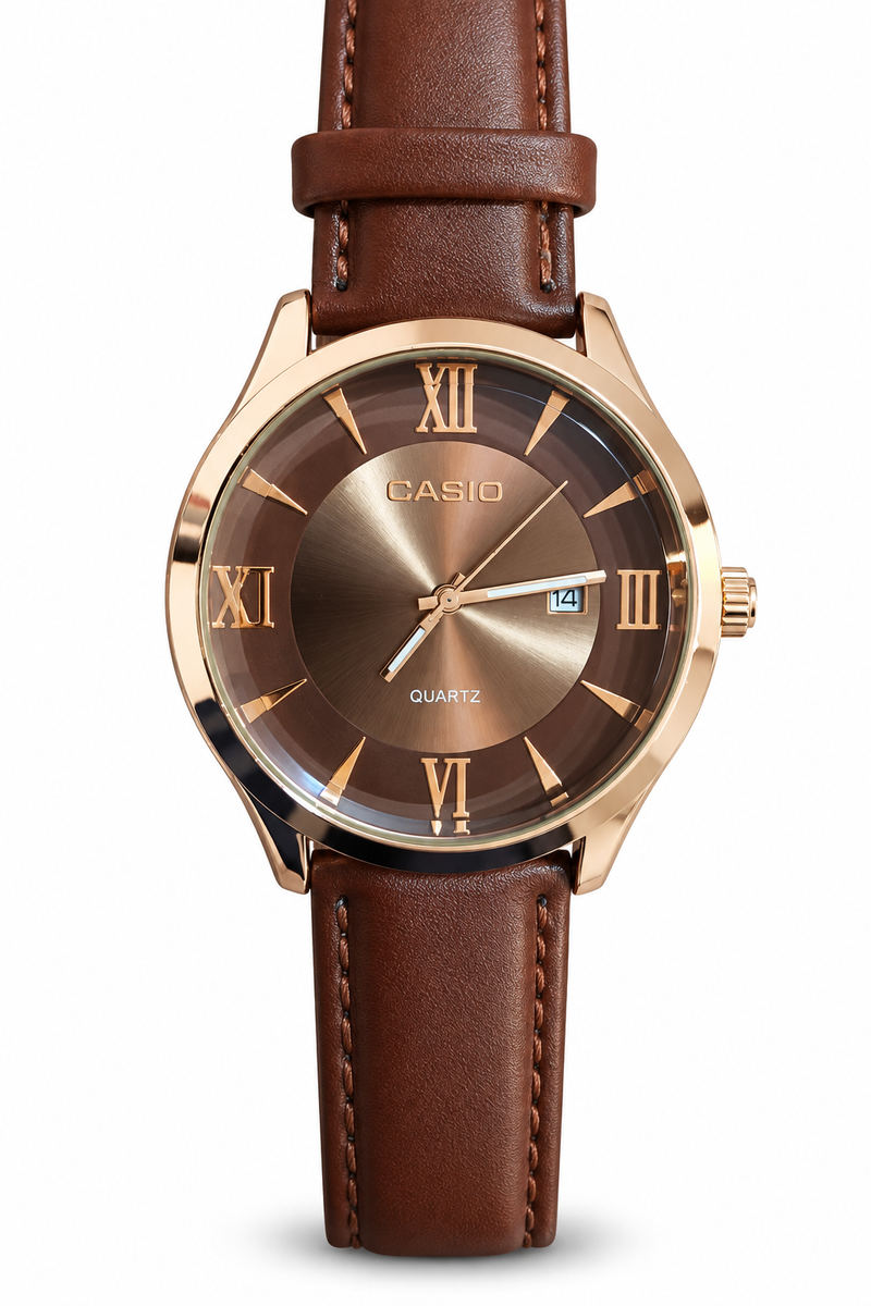 Casio round leather brown