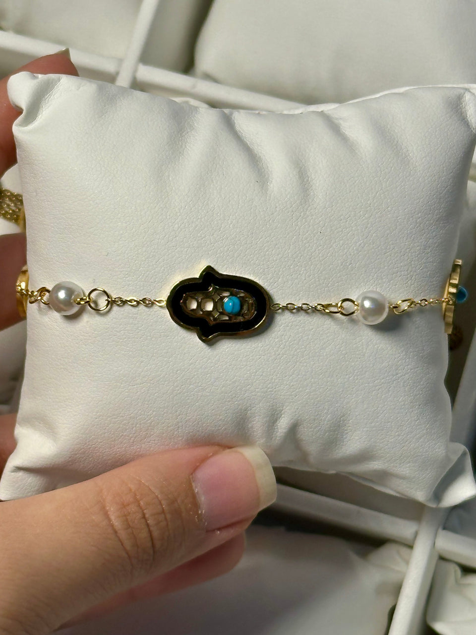 Hand blue stone bracelet