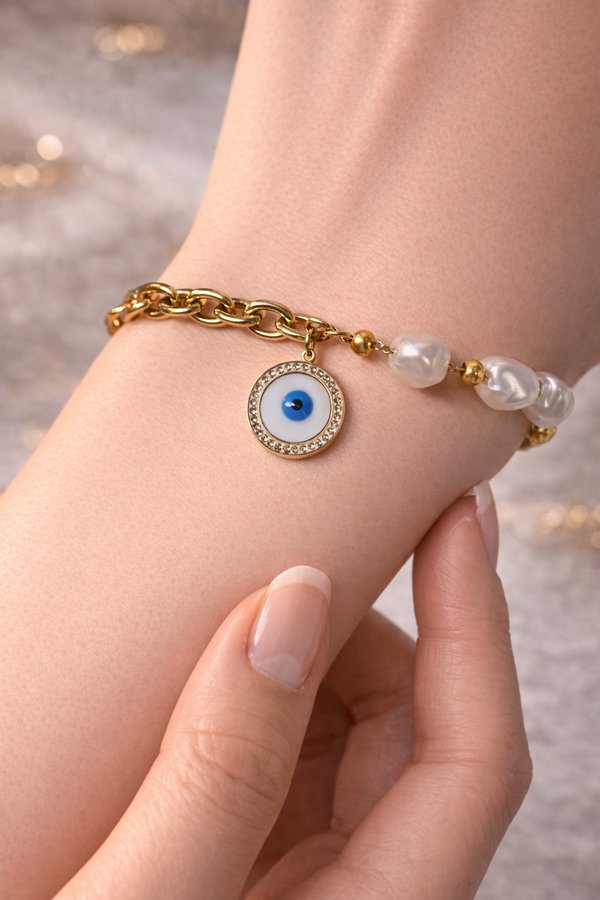 Blue eye in white bracelet