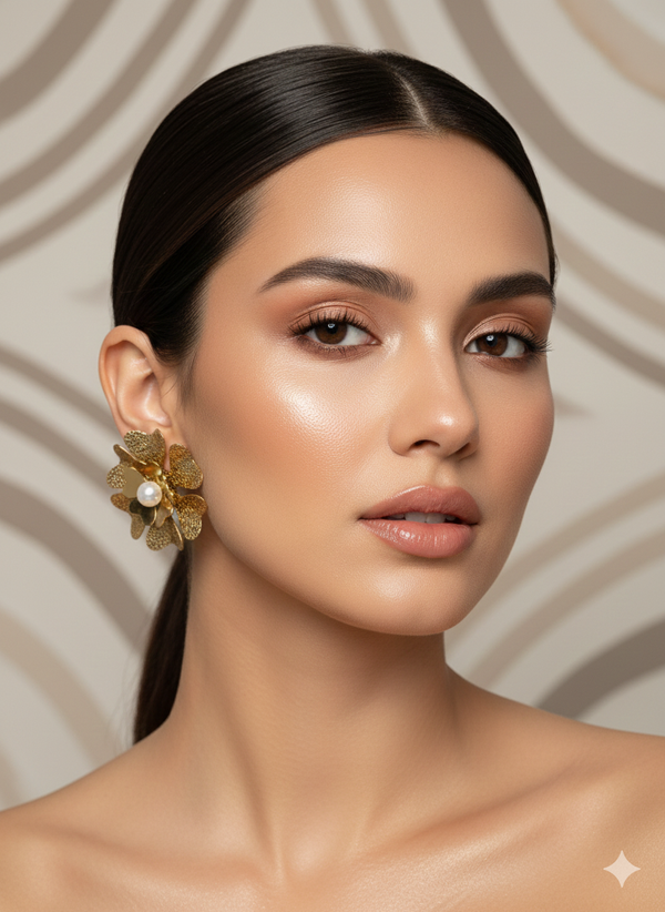 Flower earrings in white pearl