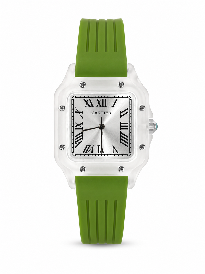 ساعة Cartier بسوار مطاطي أخضر