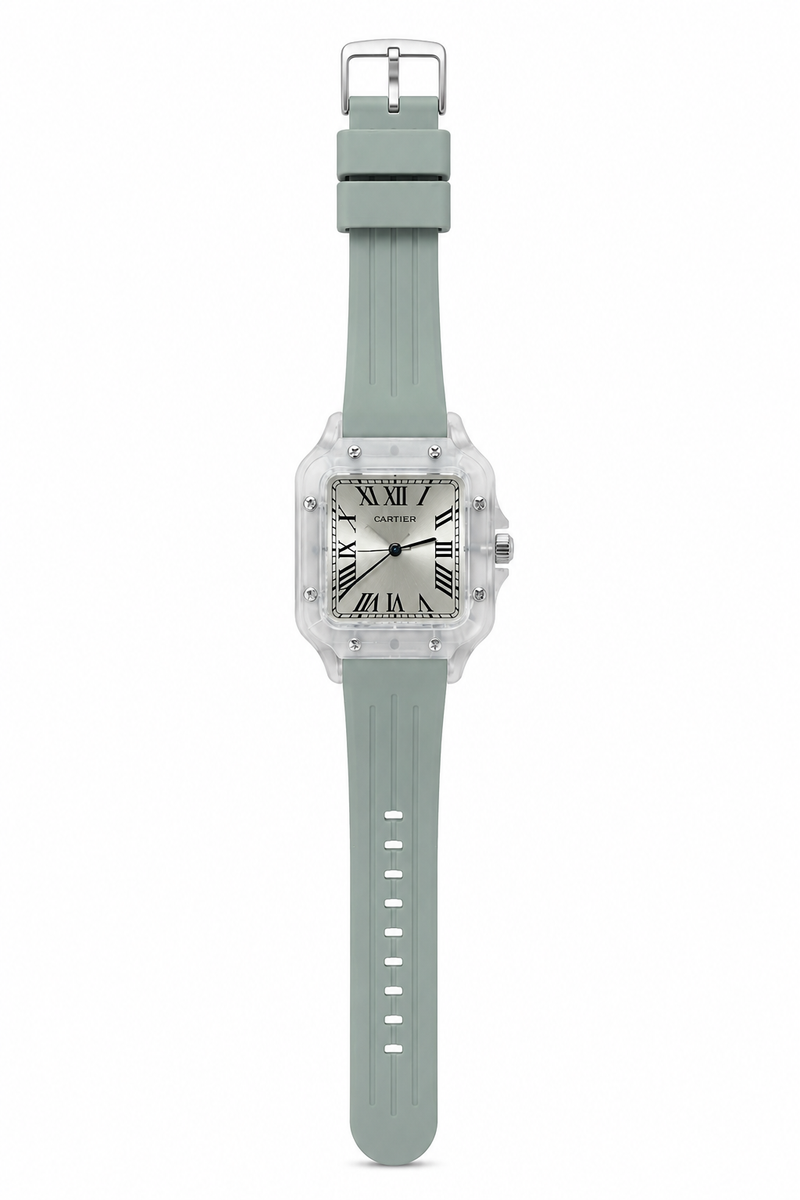 ساعة Cartier بسوار مطاطي رمادي
