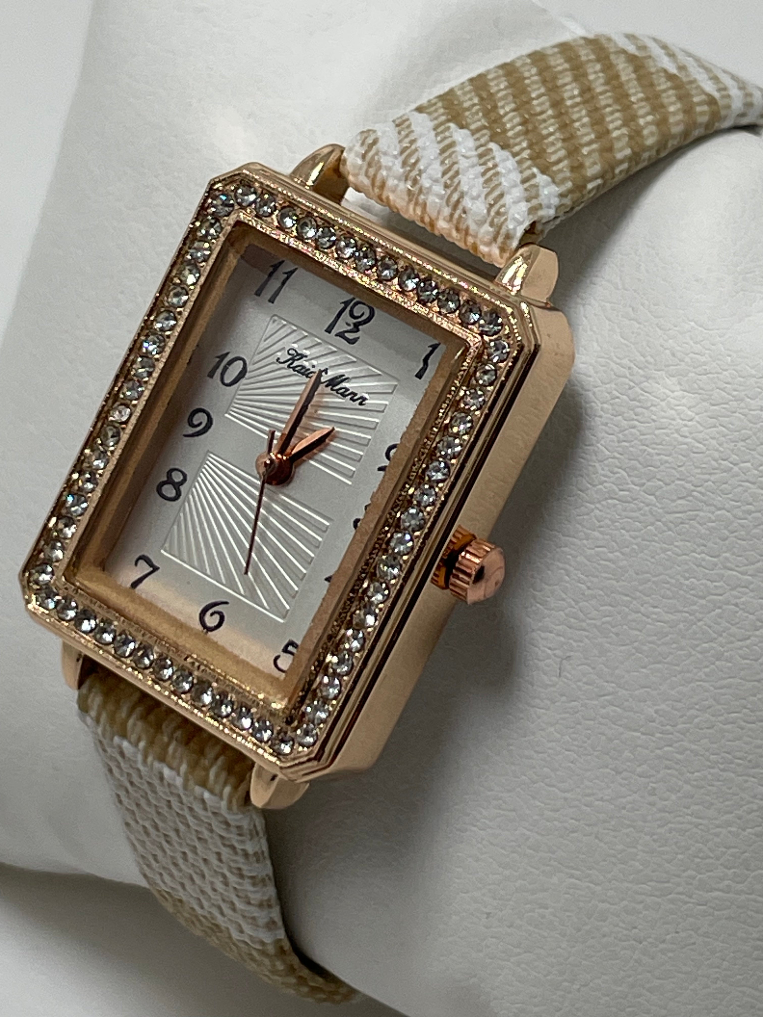 Leather mix watch in diamond 2